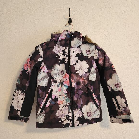 Roxy Girls Size 14/XL Floral Black Faux Fur‎ Snow Jacket NWT - Picture 1 of 6
